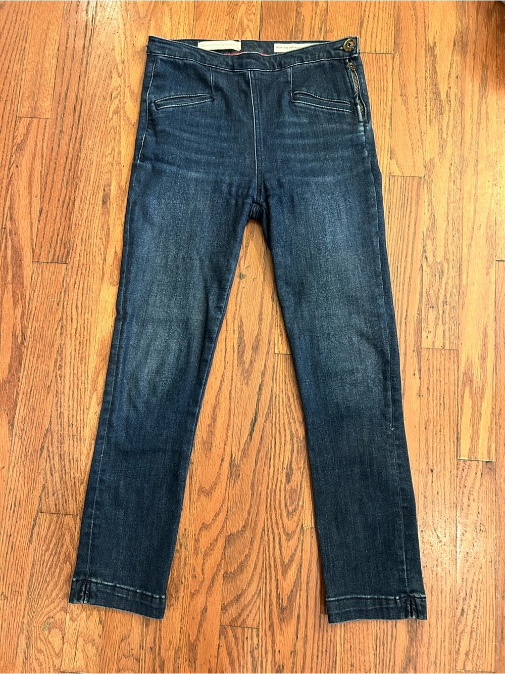 Pilcro Anthropologie High Rise Denim Legging Jeans 26 Dark Wash Side Zip - Picture 2 of 9